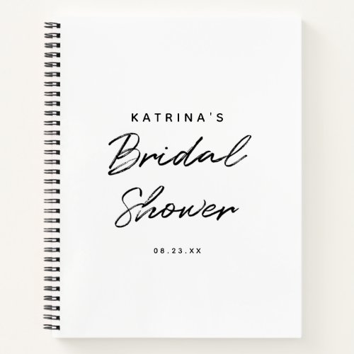 Modern White Black Simple Bridal Shower Gift List Notebook