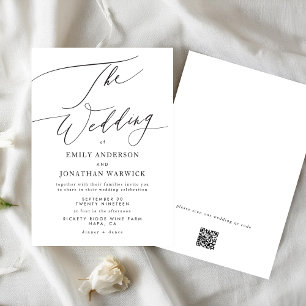 Modern White Black Simple QR CODE Wedding Website Invitation