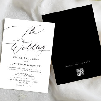 Modern White Black Simple QR CODE Wedding Website Invitation