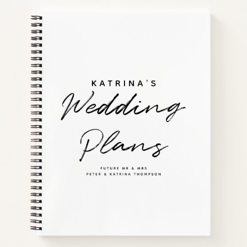 Modern White Black Simple Wedding Plans Notebook