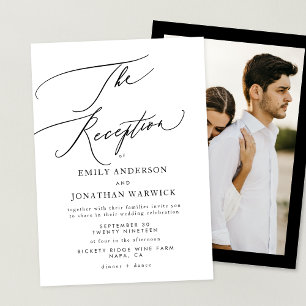 Modern White Black Simple Wedding Reception Photo Invitation