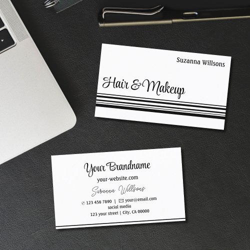 Modern White Black Stripes Professional Stylish Business Card