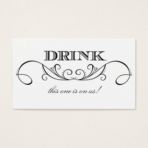 Modern White &amp; Black Swirl Wedding Drink Ticket Business Card Template