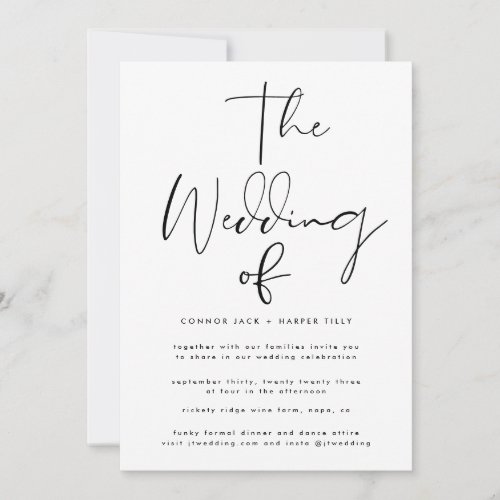 Modern White  Black Wedding Invitation