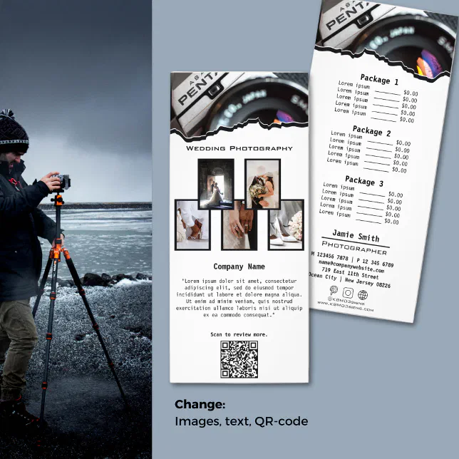 Modern White & Black Wedding Photography Rack Card | Zazzle