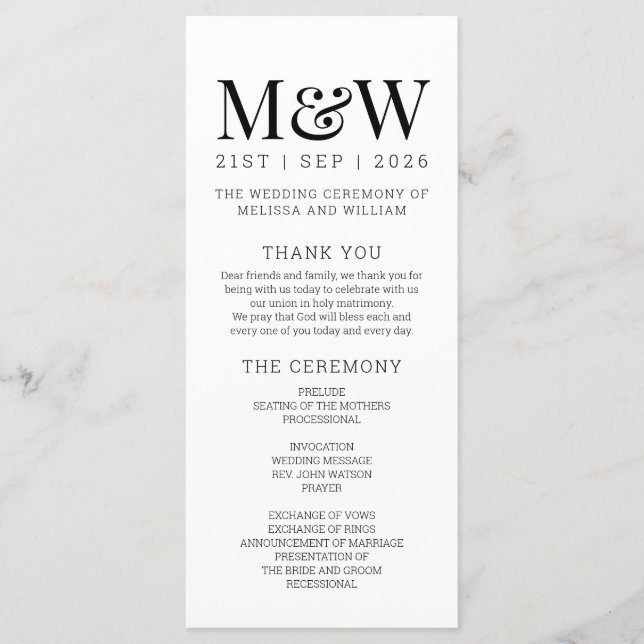 Modern White Black Wedding Program (Front)