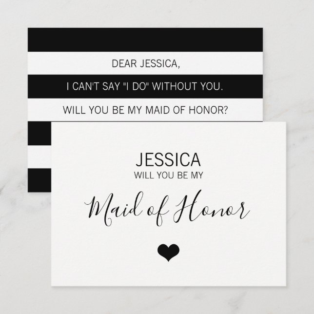 Modern White Black Will You Be my MAID OF HONOR? Invitation (Front/Back)