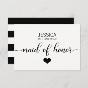 Modern White Black Will You Be my MAID OF HONOR? Invitation