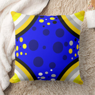 Modern White Black Yellow Navy Blue Silver & Gold Throw Pillow