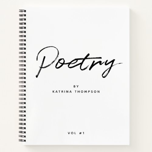 Modern White Blak Minimalist Script Poetry Notebook
