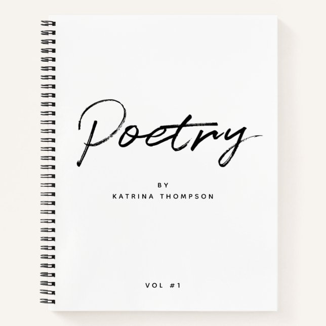 Modern White Blak Minimalist Script Poetry Notebook (Front)