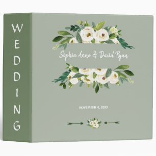 Modern White Blooming Floral Handwriting Wedding 3 Ring Binder