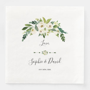 Modern White Blooming Floral Handwriting Wedding Paper Dinner Napkins