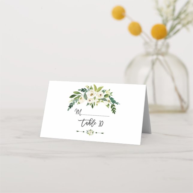 Modern White Blooming Floral Table Number Place Card (Front)