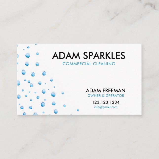 Modern White & Blue Bubbles Cleaning Service Business Card (Front)