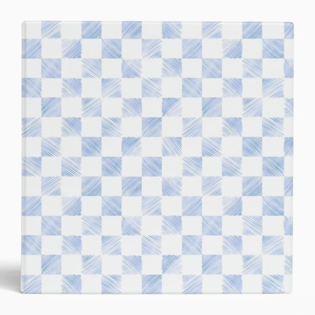 Modern White Blue Checkerboard Pattern 3 Ring Binder (Front)
