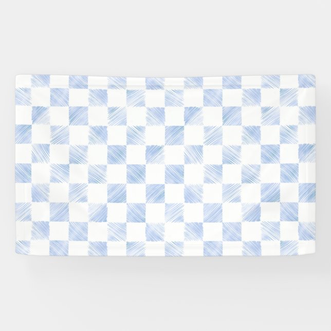 Modern White Blue Checkerboard Pattern Banner (Horizontal)