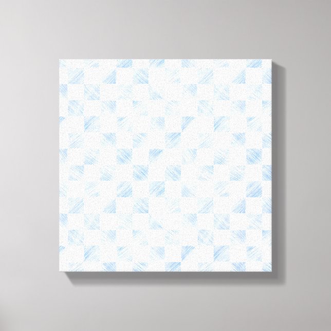 Modern White Blue Checkerboard Pattern Canvas Print (Front)