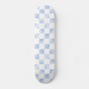 Modern White Blue Checkerboard Pattern Skateboard