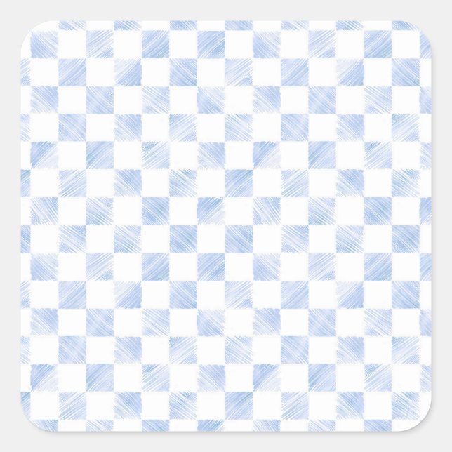 Modern White Blue Checkerboard Pattern Square Sticker (Front)