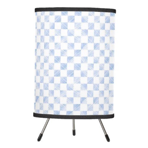 Modern White Blue Checkerboard Pattern Tripod Lamp
