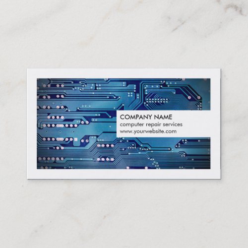 Modern White Blue Circuit Board Computer Repair Business Card