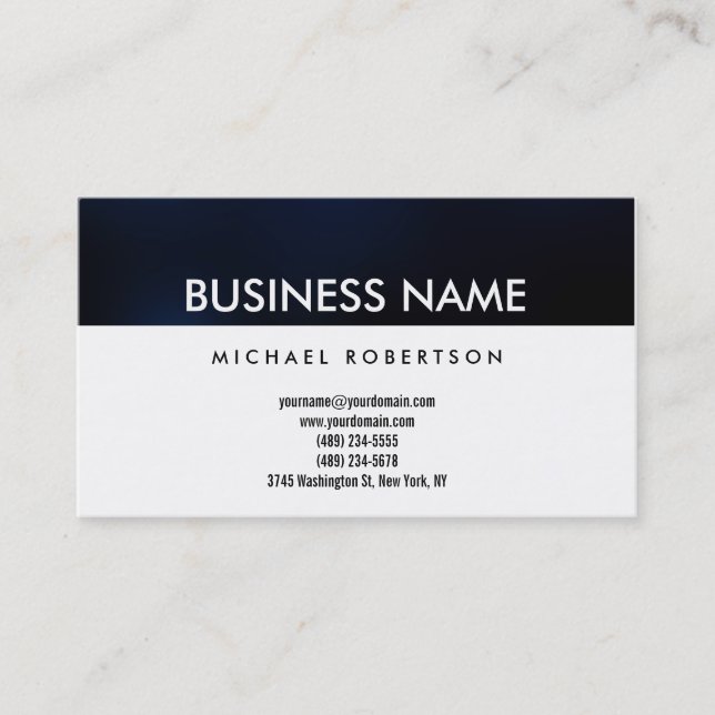 Modern White Blue Clean Business Card (Front)