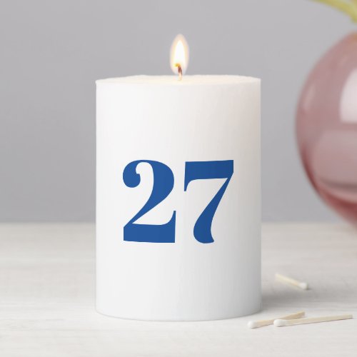 Modern white blue custom year number birthday pillar candle