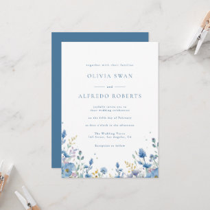 Modern White Blue Floral Wedding Invitation