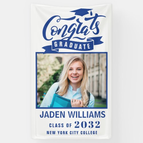 Modern White Blue Graduation Class 2024 Photo Banner