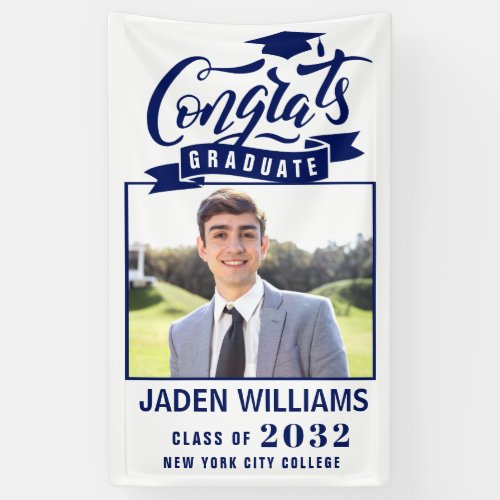 Modern White Blue Graduation Class of 2024 Photo Banner