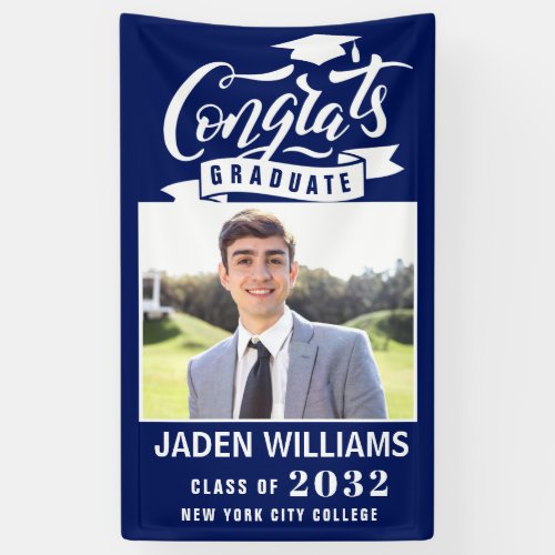 Modern White Blue Graduation Class of 2024 Photo Banner