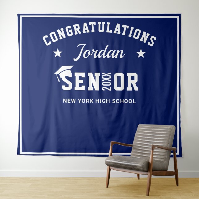 Modern White Blue Graduation Photo Booth Backdrop (In Situ (Horizontal))