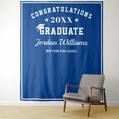 Modern White Blue Graduation Photo Prop Backdrop