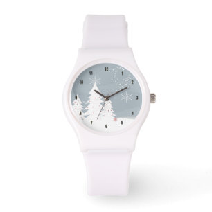 Modern White & Blue-Gray Christmas Trees Watch