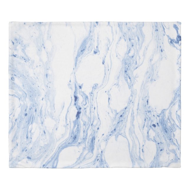 Modern White & Blue-Gray Marble Stone Print Duvet Cover (Front)