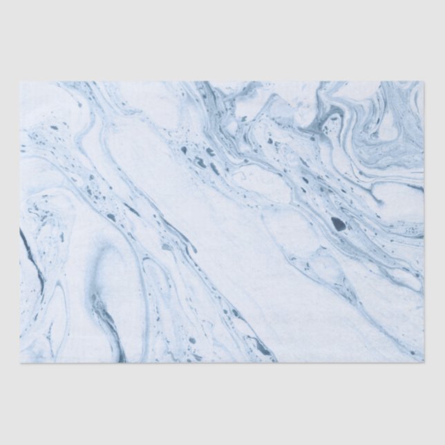 Modern White & Blue-Gray Marble Swirls Tissue Paper (Front)