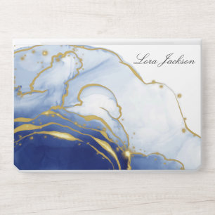 Modern white blue Marble design personalized name HP Laptop Skin