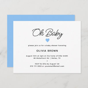 Modern White Blue Oh Baby Shower Invitation