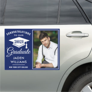 Modern White Blue PHOTO 2024 Graduation Large Car Magnet