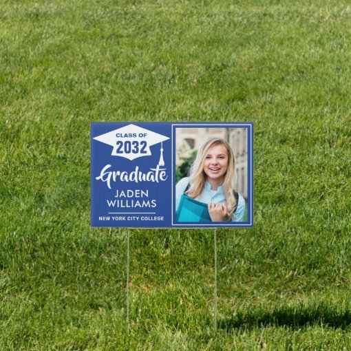 Modern White Blue PHOTO Graduation Banner Yard Sign | Zazzle