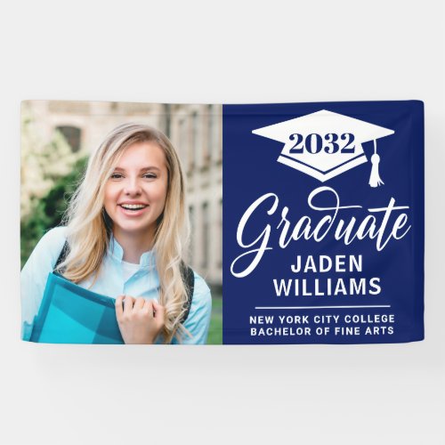 Modern White Blue PHOTO Graduation Graduate Banner