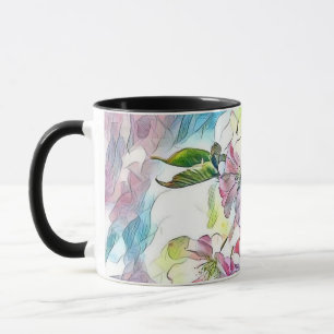 Modern White Blue Pink Cherry Blossom Watercolor Mug