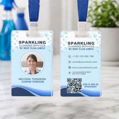 Modern White Blue Professional Cleaning Service Badge