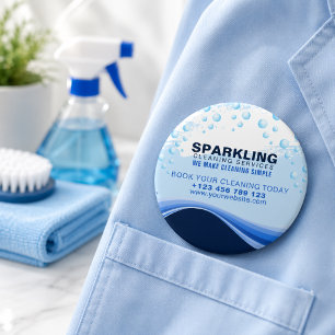 Modern White Blue Professional Cleaning Services Button