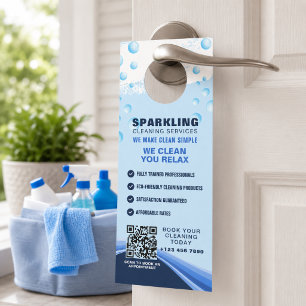 Modern White Blue Professional Cleaning Services Door Hanger