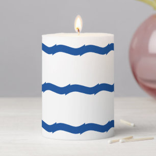 Modern white blue sea waves stripe pattern coastal pillar candle