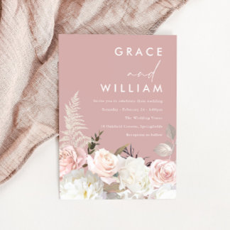 Modern White & Blush Garden Floral Wedding Invitation