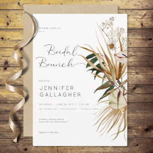 Modern White Boho Dried Floral Bridal Brunch Invitation