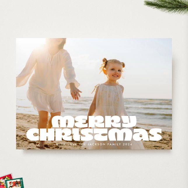 MODERN White BOLD Merry Christmas Typography Photo Holiday Card (Creator Uploaded)